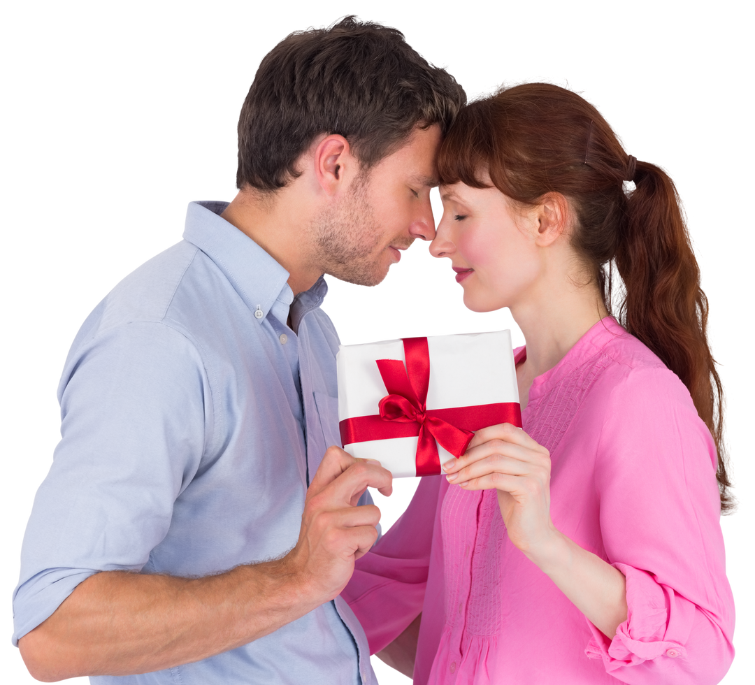 Transparent loving couple holding gift with red ribbon - Download Free Stock Images Pikwizard.com