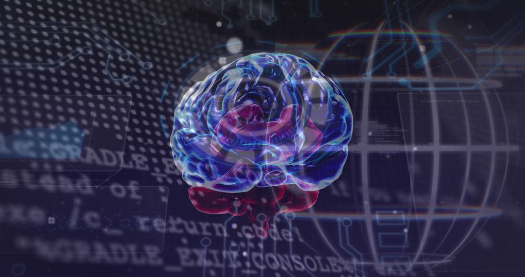 Futuristic Digital Brain with Data Network Overlay