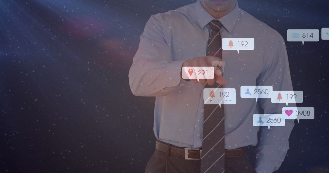 Businessman Engaging with Social Media Interface Hologram