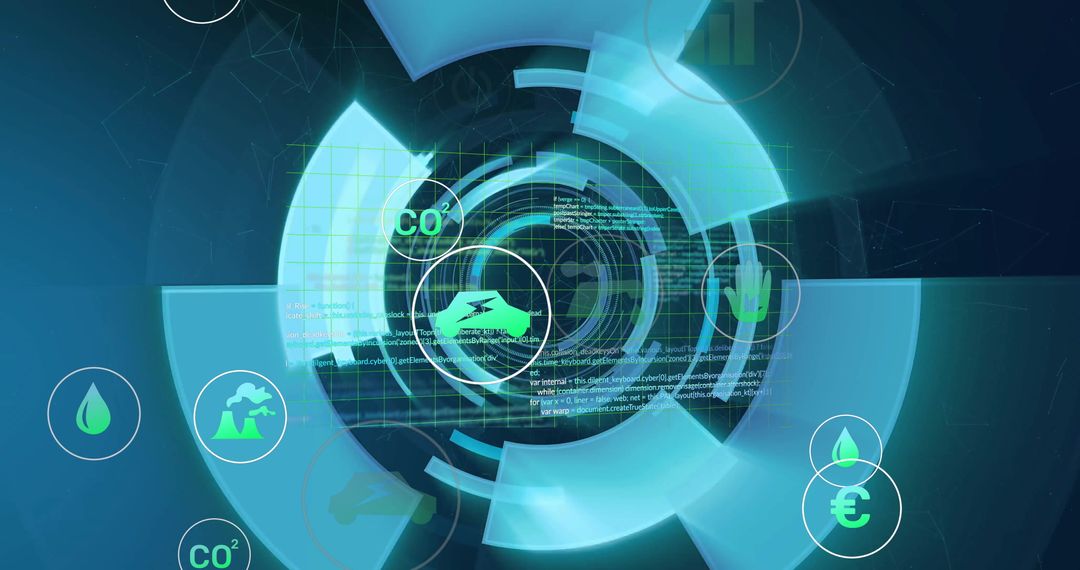 Innovative Holographic Display with Digital Eco-Icons and Grid Overlay