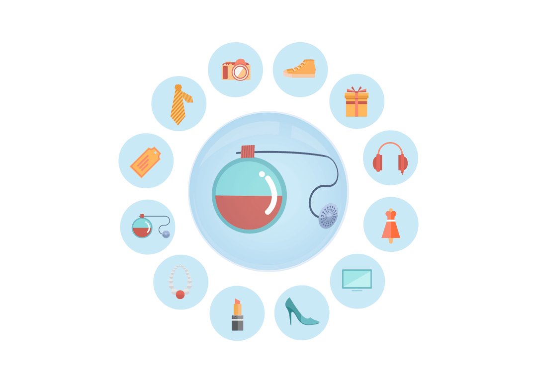 Transparent Shopping Icons with Digital Advertisement Bubble Design