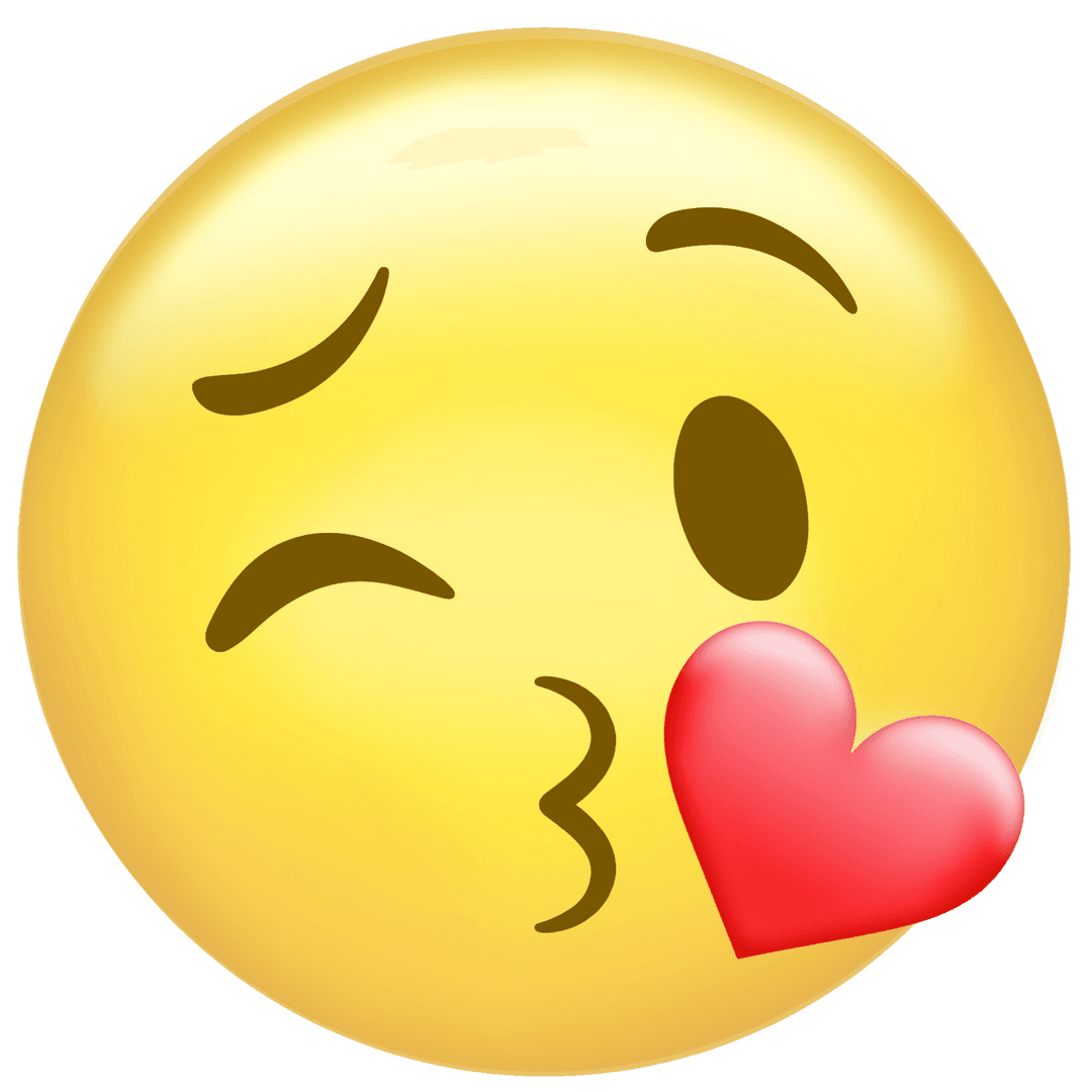 Blushing Emoji Blowing Kiss with Heart on Transparent Background