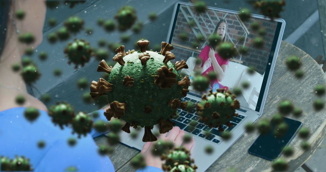 COVID-19 Cells Surrounding Remote Work on Laptop