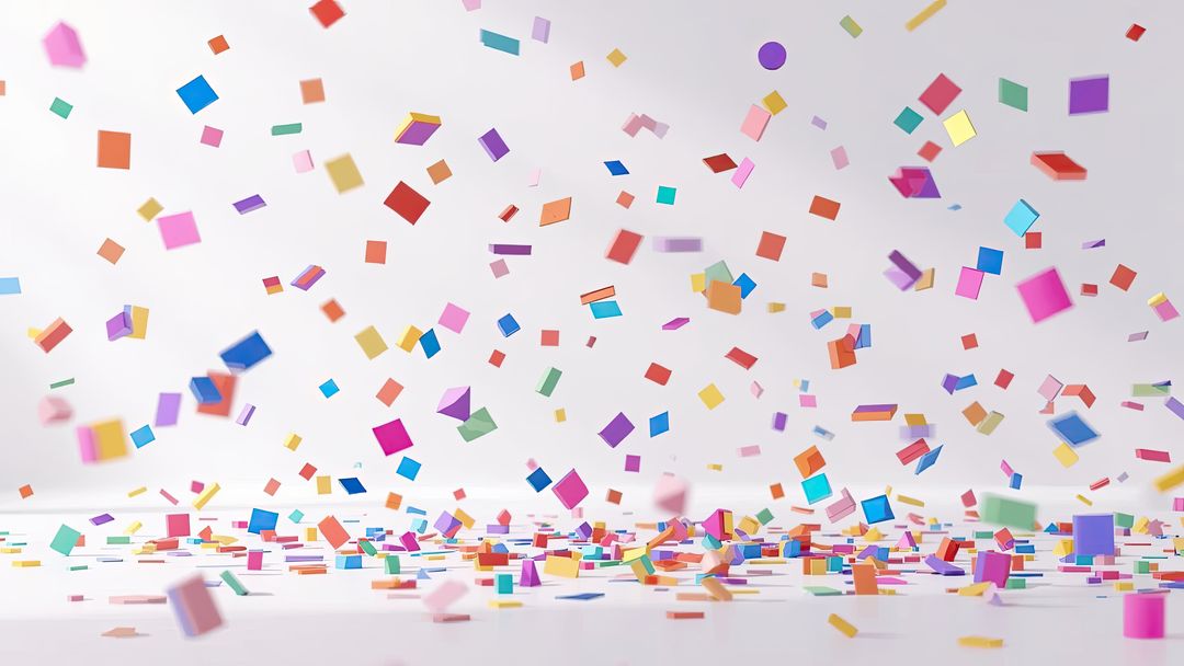 Dynamic Colorful Confetti Floating on White Background