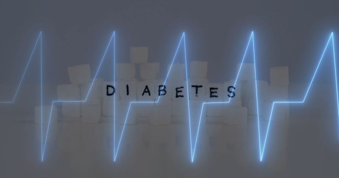 Cardiograph Overlay on Sugar Cubes Symbolizing Diabetes Concept