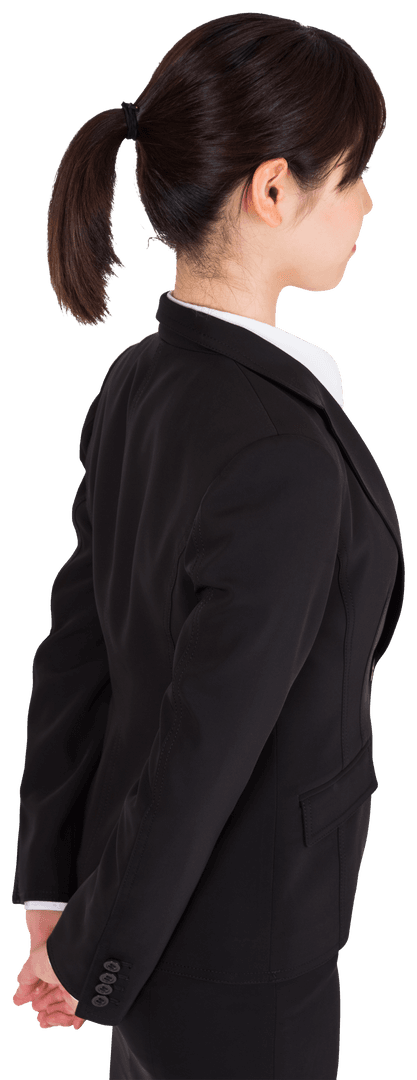 Rear View of Asian Businesswoman on Transparent Background, Professional in Suit