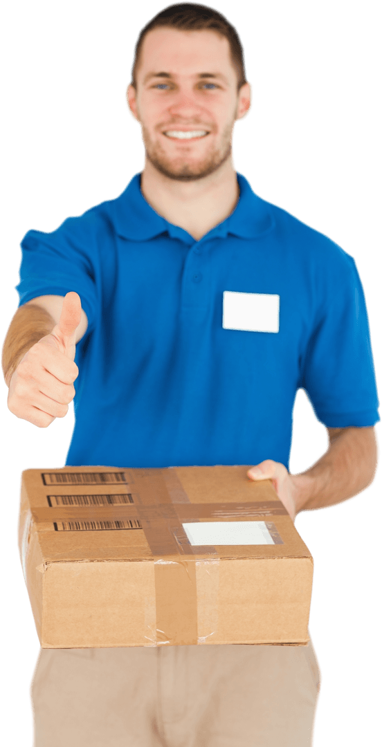Transparent Image of Smiling Delivery Worker Giving Thumbs Up