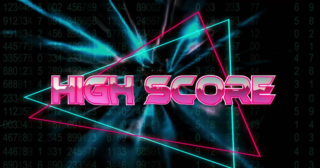Retro High Score Neon Design with Digital Data Background