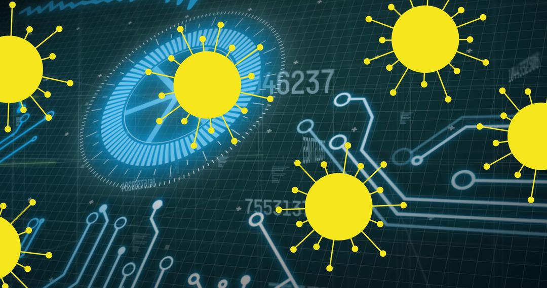 Digital Virus Concept with Circuit Board Overlay