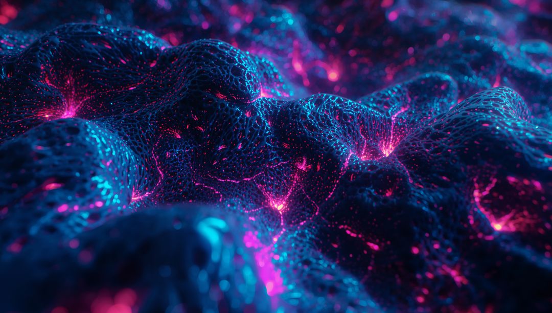 Futuristic Cybernetic Terrain with Neon Mesh and Nodes