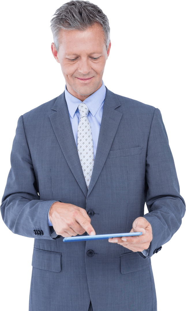 Transparent Businessman Using Digital Tablet While Smiling