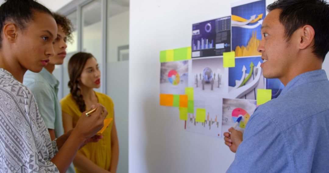 Diverse Team Collaborating on Office Presentation with Graphs