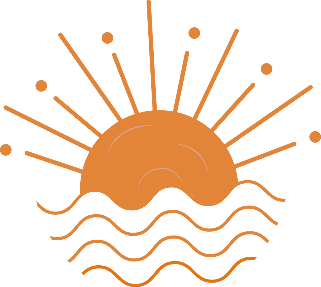 Vibrant Abstract Sunrise Over Ocean Waves with Radial Rays on Transparent Background