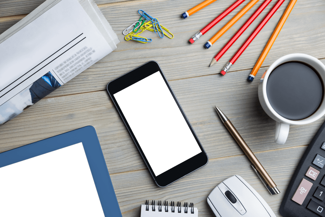 Office Desk with Digital Devices Featuring Transparent Copy Space