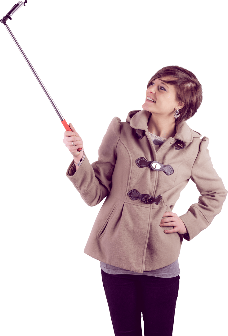 Smiling Woman in Winter Coat Taking Selfie Transparent Image