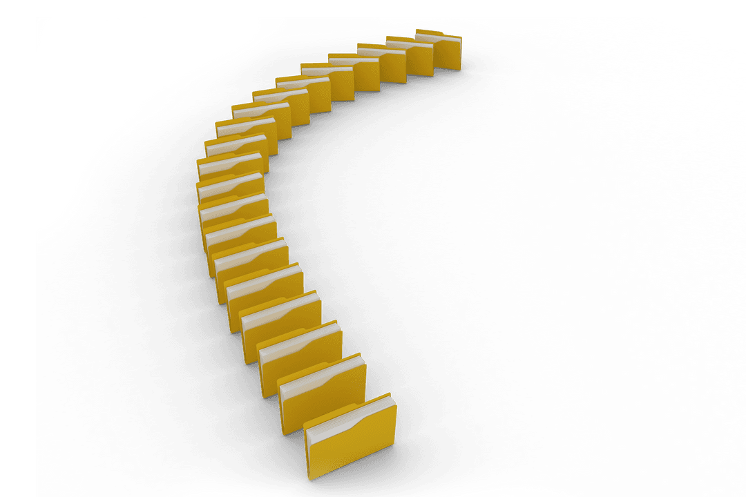 Transparent Yellow Folder Icons in Curved Formation