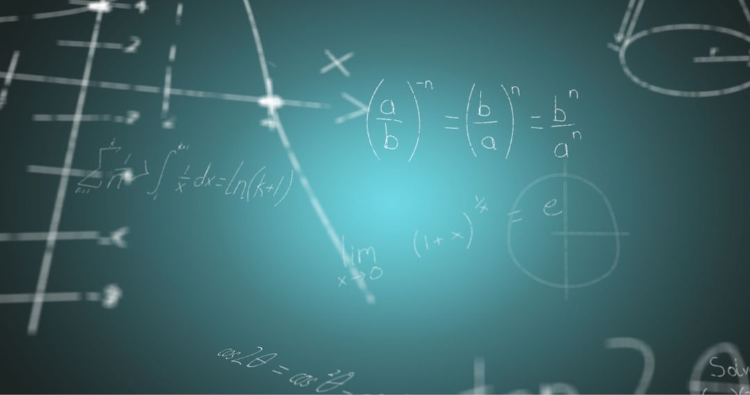 Abstract Background of Mathematical Formulas on Aqua Blue Blackboard