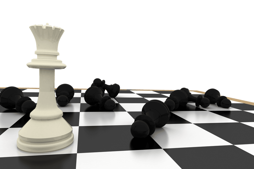 Triumphant White Queen on Transparent Chessboard