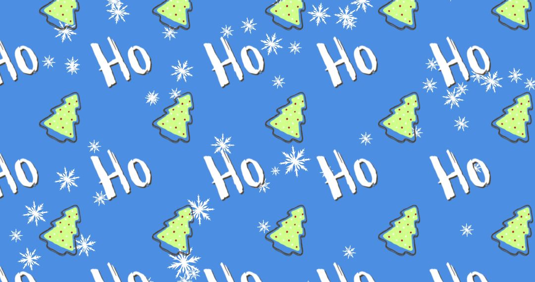 Festive Ho Ho Pattern with Christmas Trees on Blue