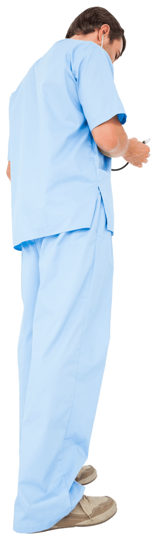 Transparent Background Doctor Using Stethoscope in Scrubs