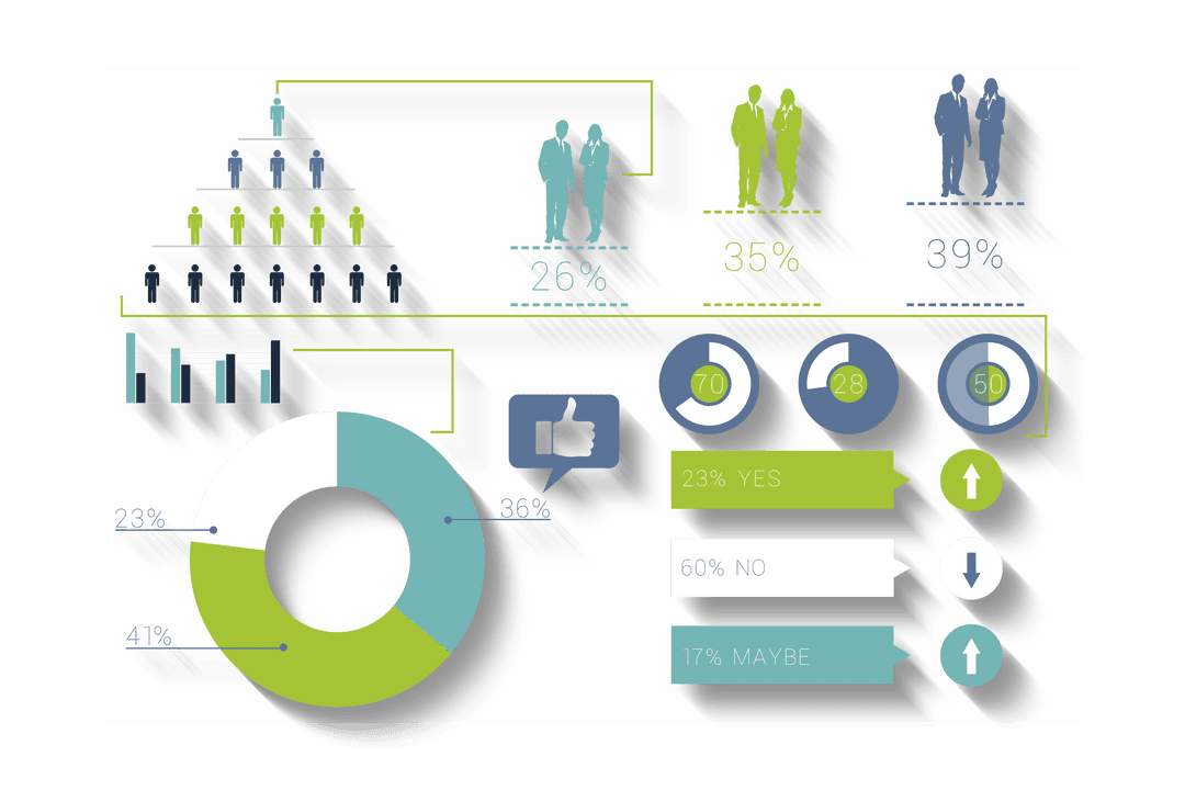 Colorful Infographic Displays Business Statistics on Transparent Background