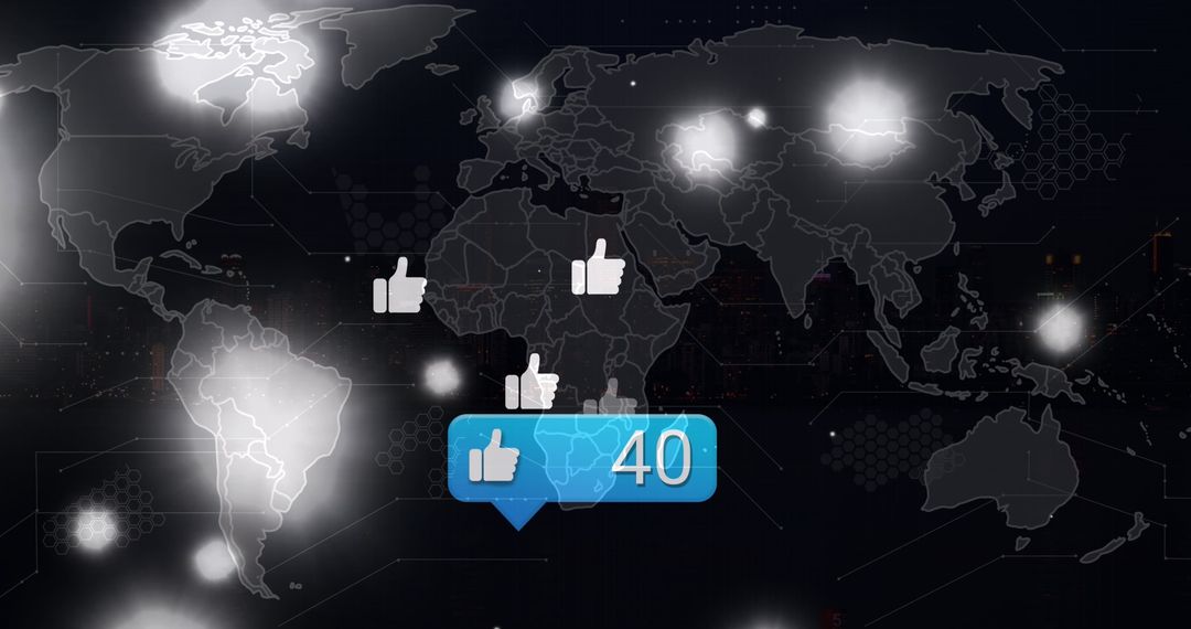 Global Social Media Interaction With Rising Likes Over Map