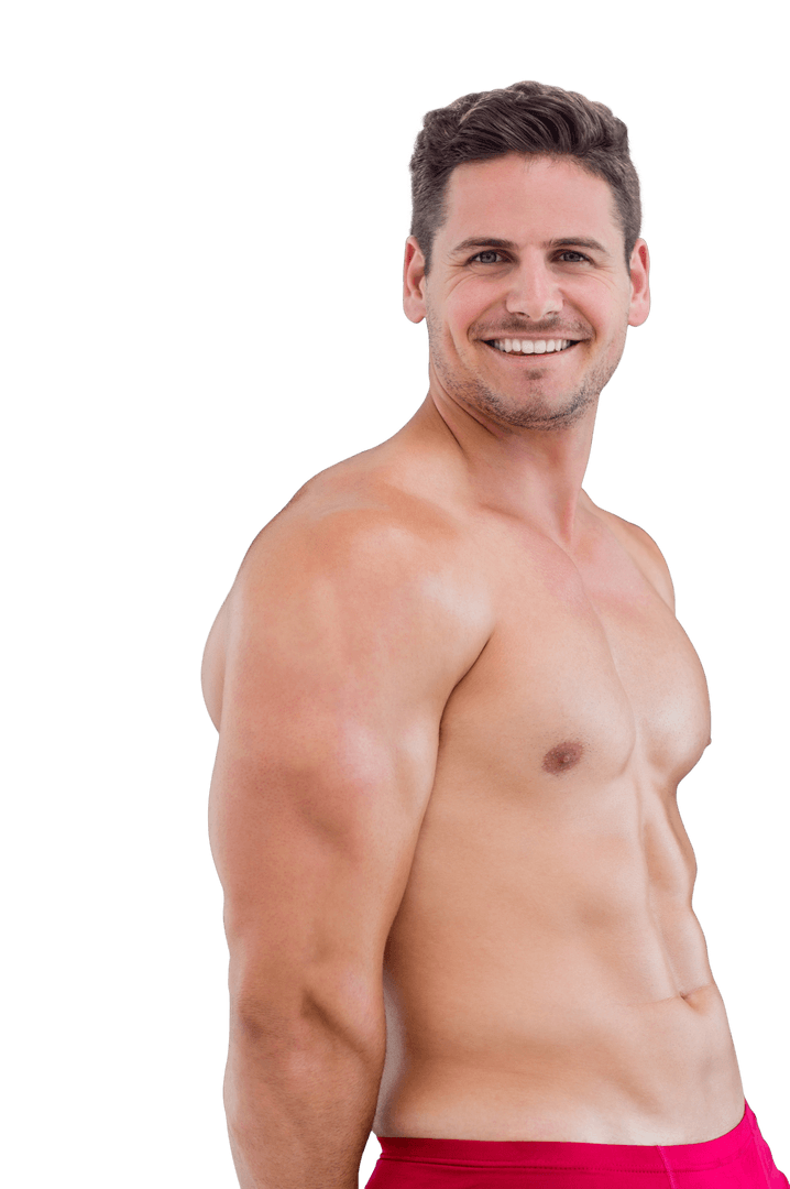 Smiling Shirtless Caucasian Man on Transparent Background
