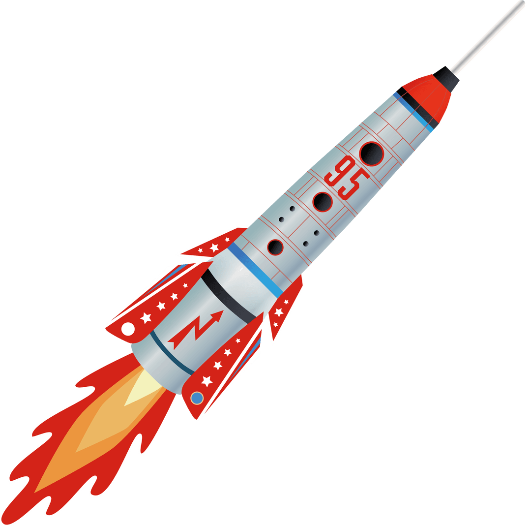 Red Rocket Vector with Flames on Transparent Background