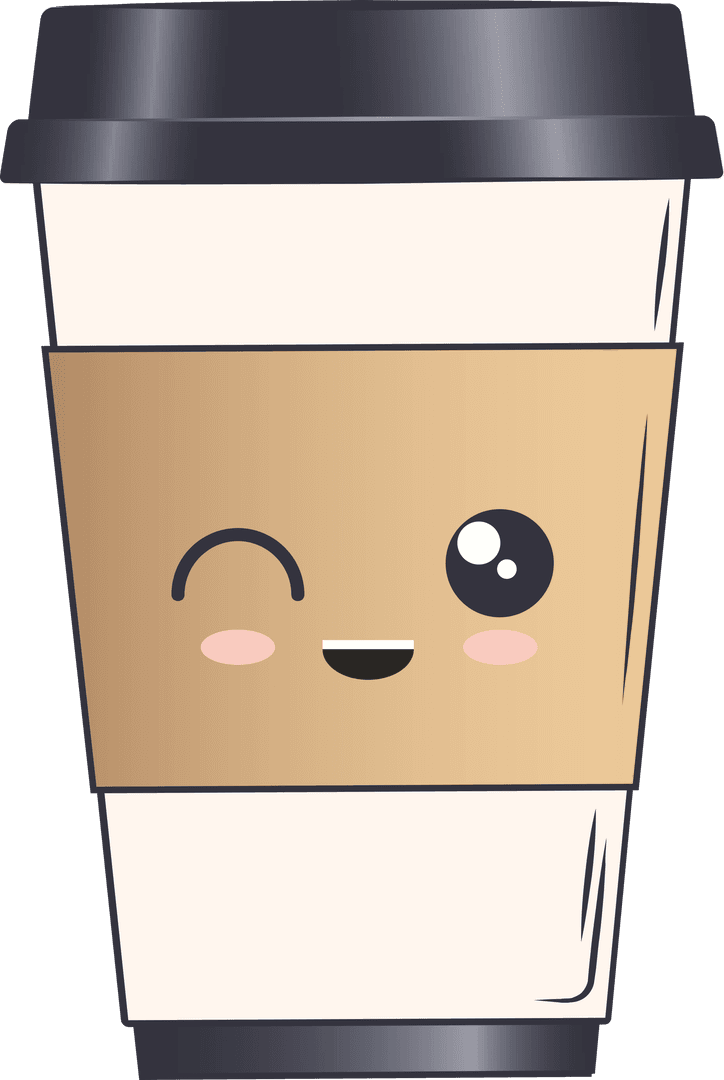 Smiling Takeaway Coffee Cup Kawaii Illustration on Transparent Background