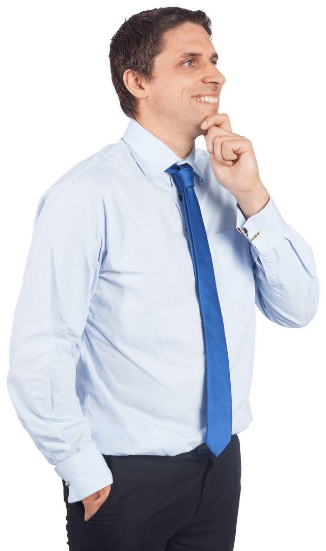 Transparent Confident Businessman Thinking with Hand on Chin
