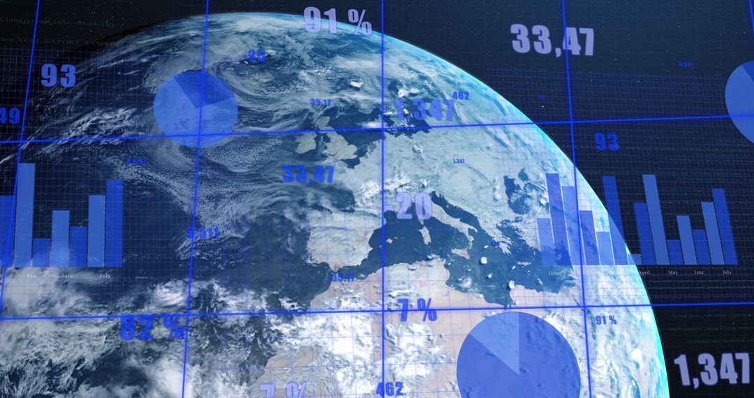 Digital Data Processing Over Globe on Black Background
