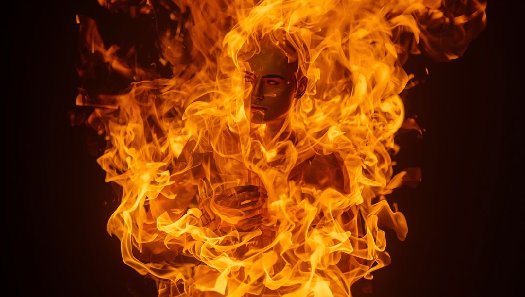 Fiery Mannequin Torso Ablaze with Intense Swirling Flames