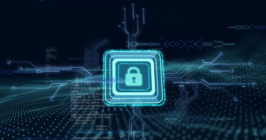 Digital Padlock Icon Signifying Cyber Security and Data Processing