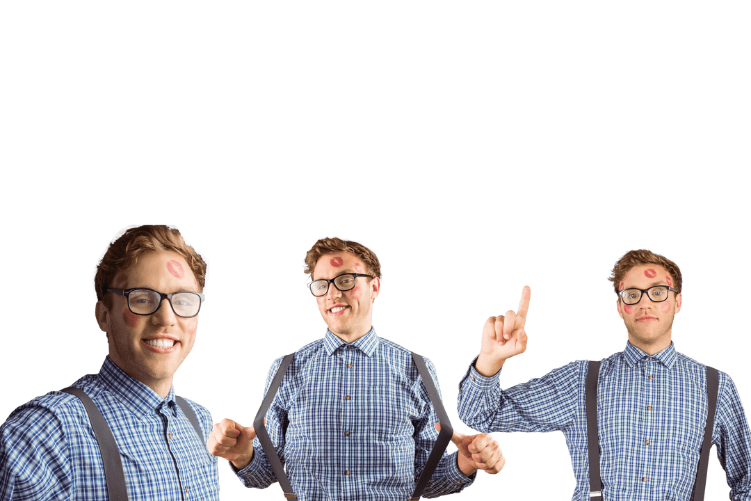 Transparent Cutout of Happy Man with Lipstick Marks on Face