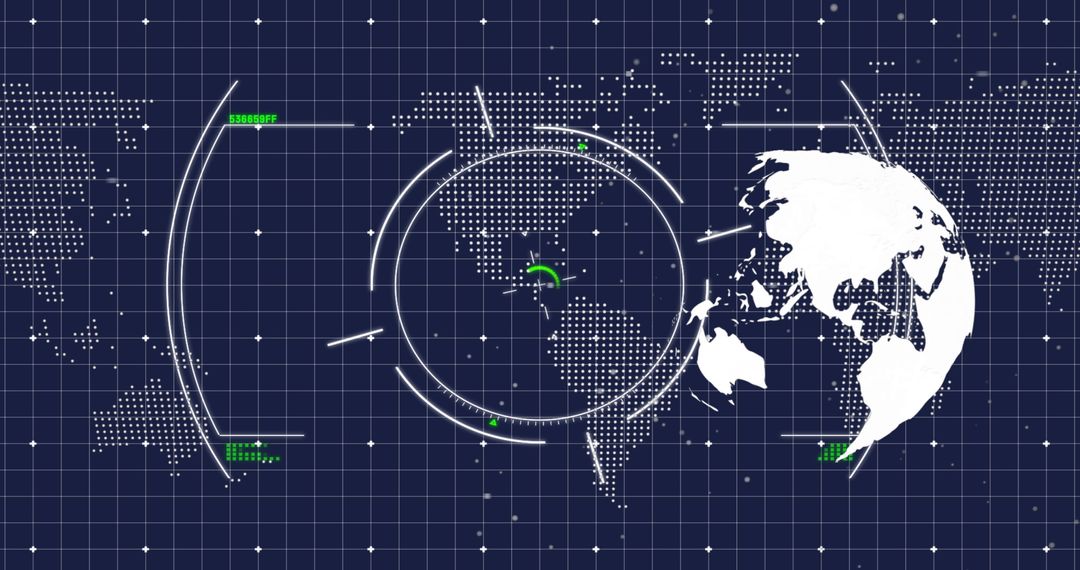 Digital Globe with Data Graphics on Dark Grid Background