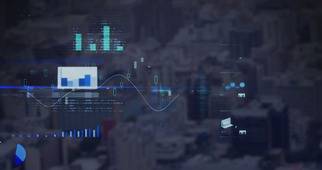 Digital Data Streams Over Cityscape Illustrating Big Data Analytics