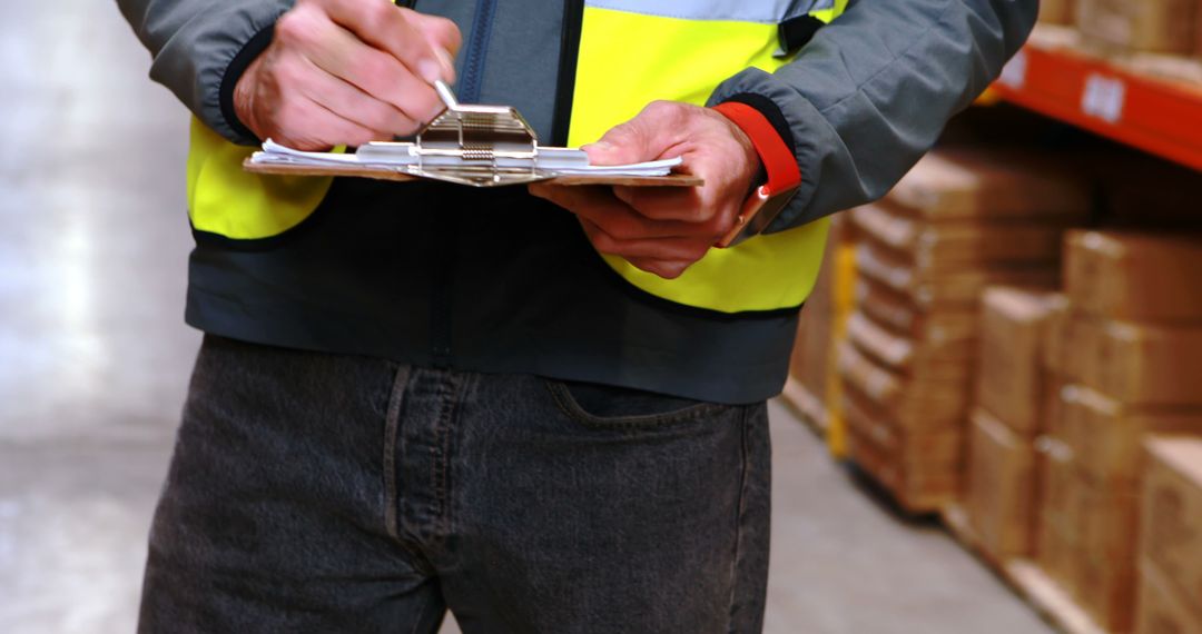 Warehouse Worker Writing on Clipboard for Inventory Check - Free Images, Stock Photos and Pictures on Pikwizard.com