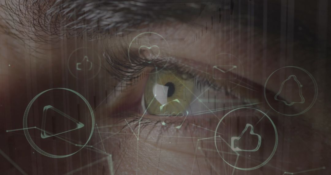 Eye Overlaid with Digital Network Icons Representing Connectivity