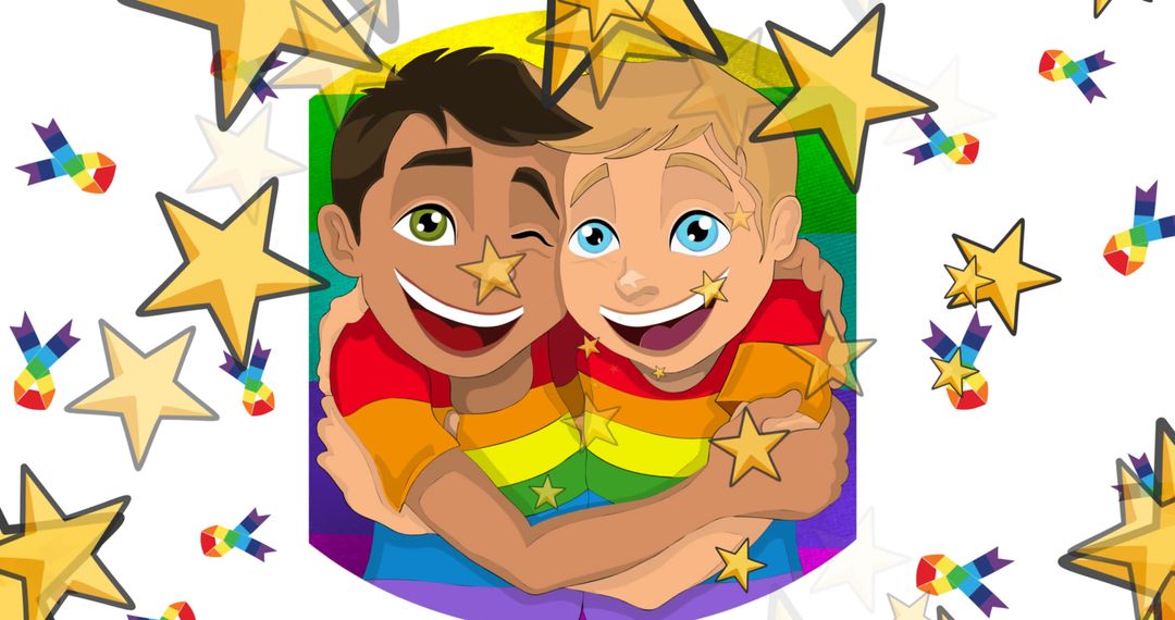 Rainbow Friendship and LGBT Pride Celebration with Falling Stars