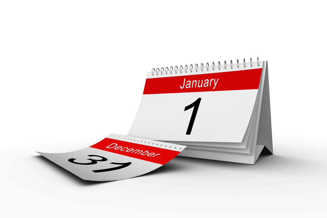 Transparent Desk Calendar Flipping to January 1st