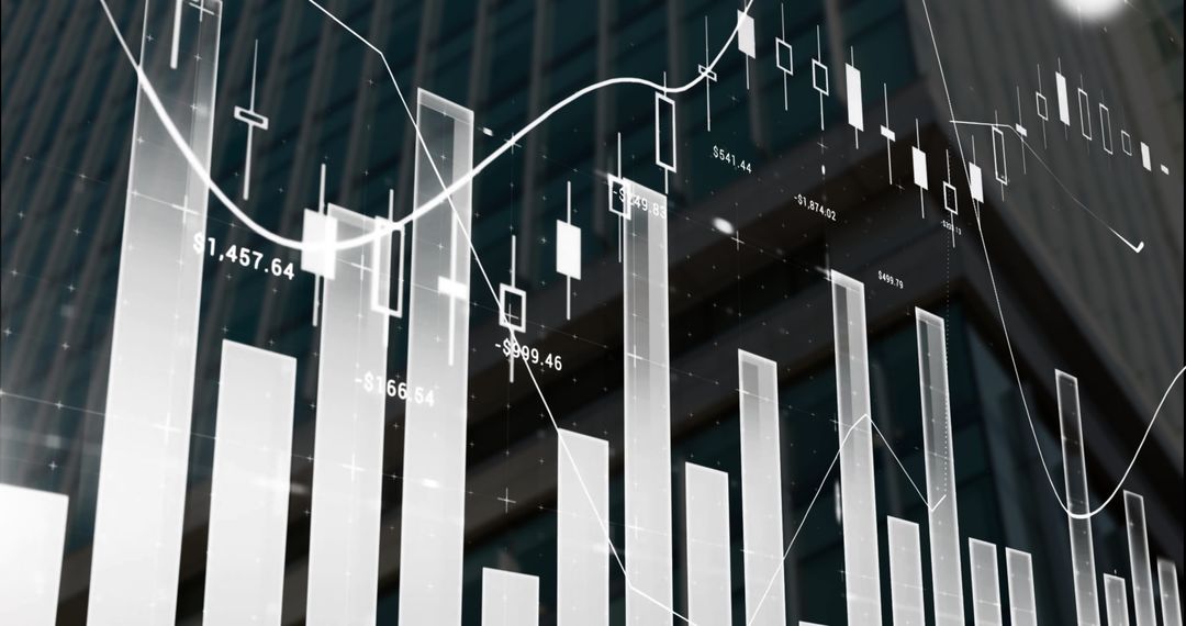 Abstract Finance Data Overlays with White Bar Graphs