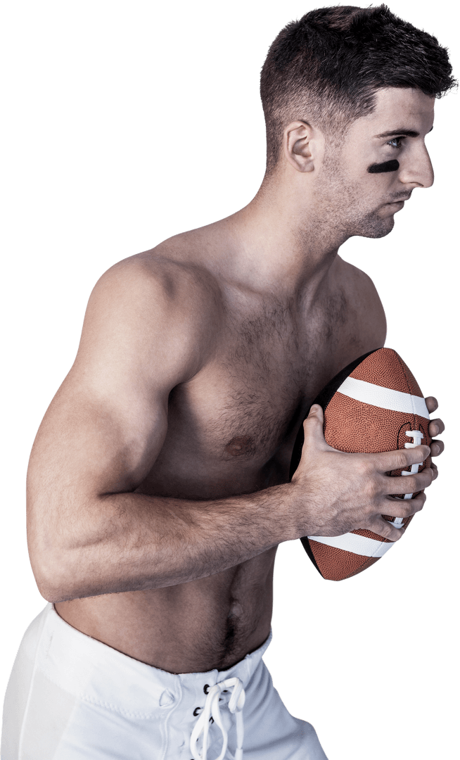 Transparent Focused Rugby Player Holding Ball