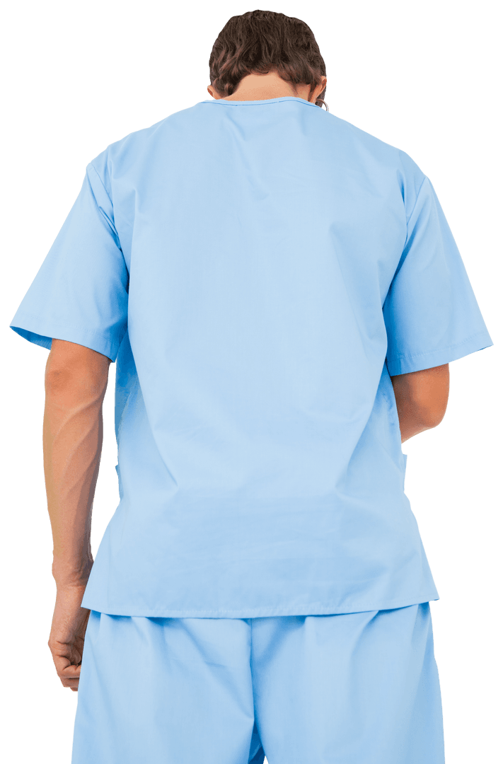 Back View of Male Doctor in Scrubs on Transparent Background