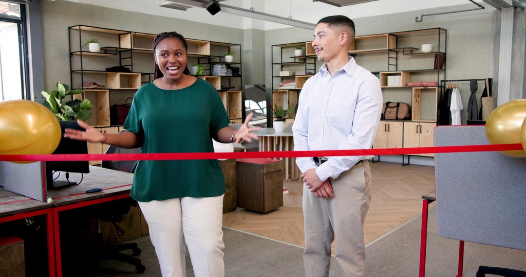 Office Ribbon-Cutting Ceremony with Happy Diverse Team
