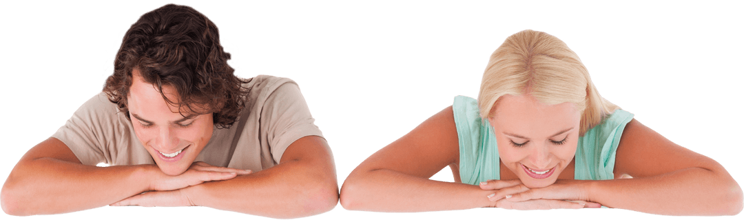 Happy Couple Leaning Transparent Display Promoting Message