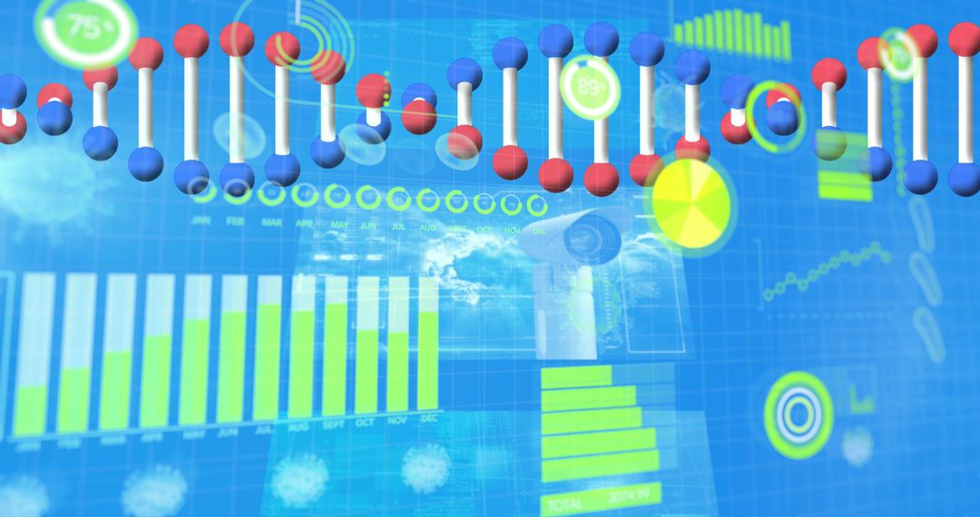 3D DNA Helix and Data Infographics in Digital Interface