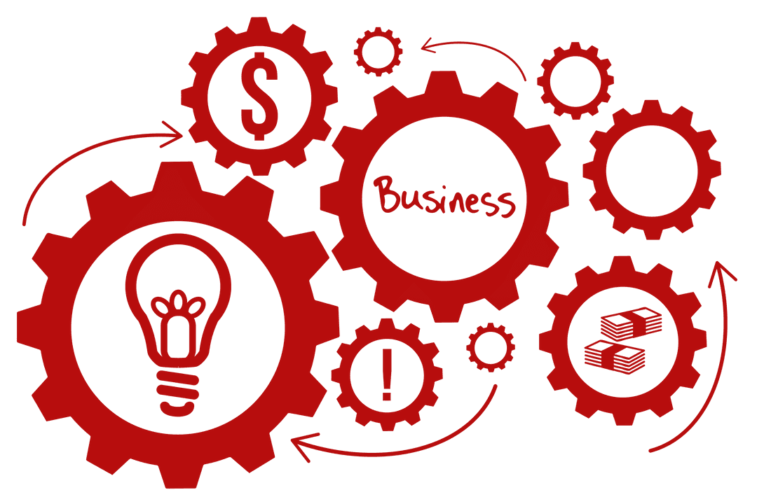 Red Gears Illustrating Business Concept on Transparent Background
