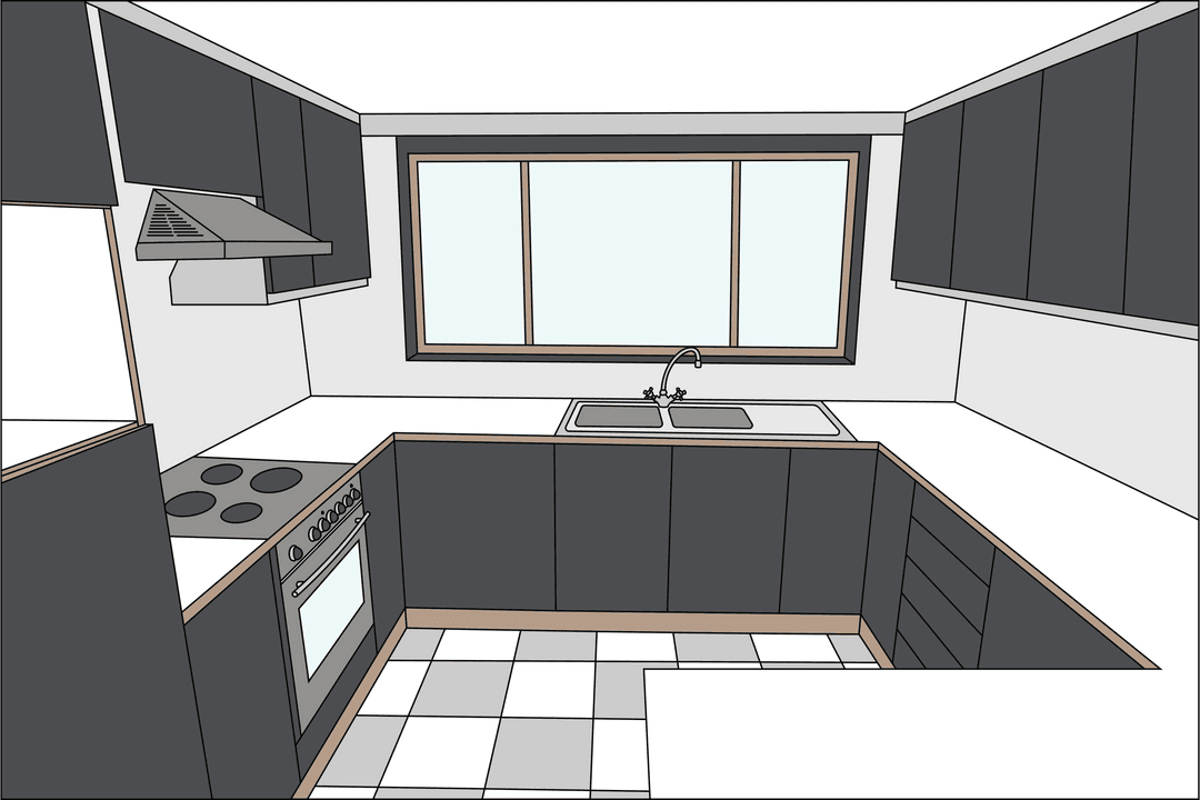 Transparent View of Modern Stylish Empty Kitchen Interior Design