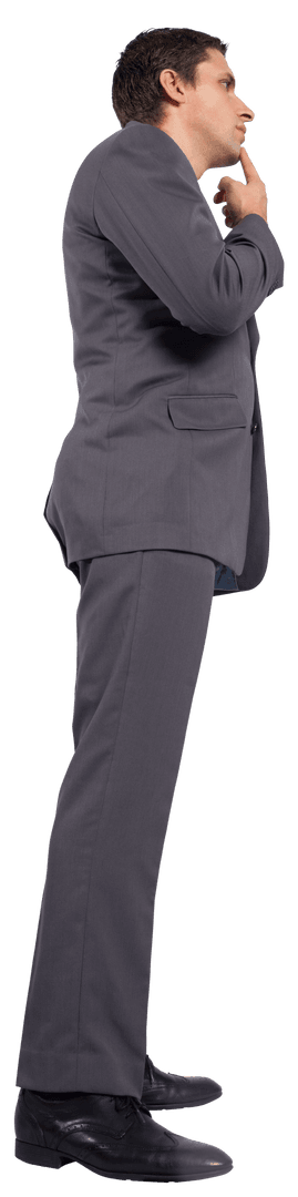 Transparent Background of Thinking Businessman in Gray Suit