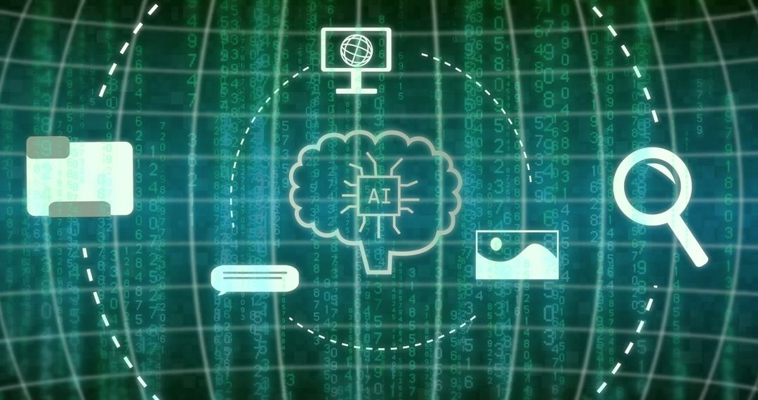 AI Brain on Digital Matrix Background